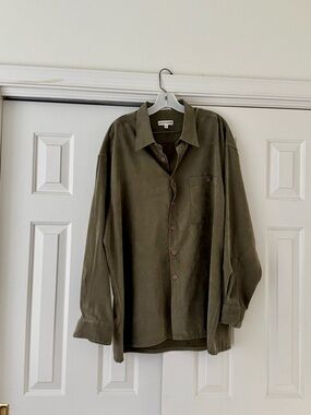 Pierre Cardin Olive Green Casual Button-Down Shirt with Color Pop Buttons - XXL